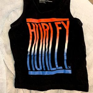 Boys Hurley black Tank Top with red, white and blue lettering size 7
